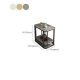 Modern Glam Stone Square Metal Side Table with Shelf Image - 21