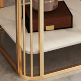 Modern Glam Stone Square Metal Side Table with Shelf Image - 4