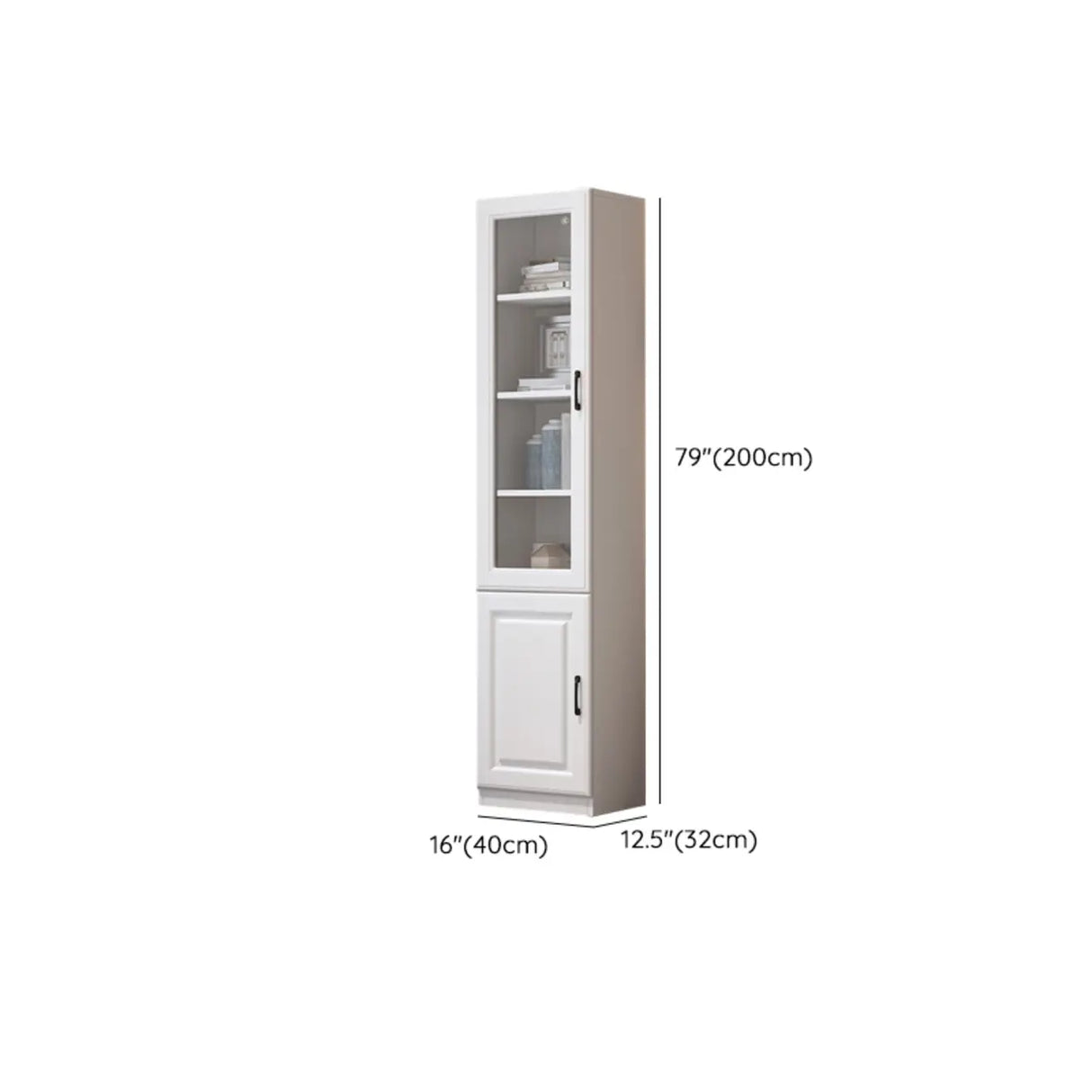 Modern Glass Doors White Vertical Wood Storage Bookcase 