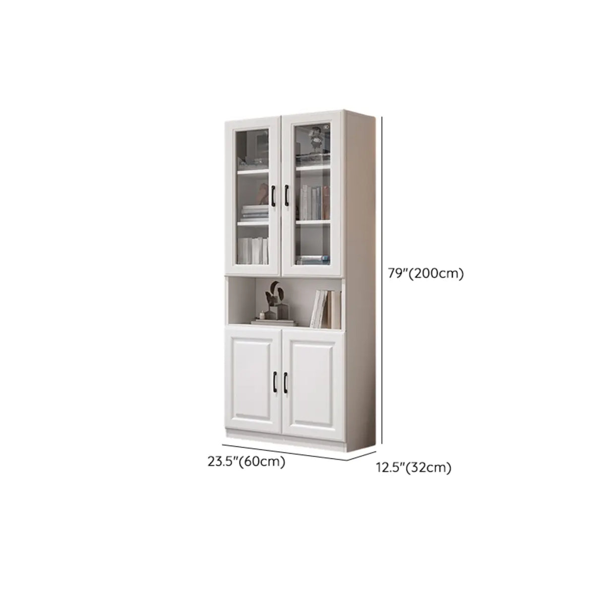 Modern Glass Doors White Vertical Wood Storage Bookcase Image - 13