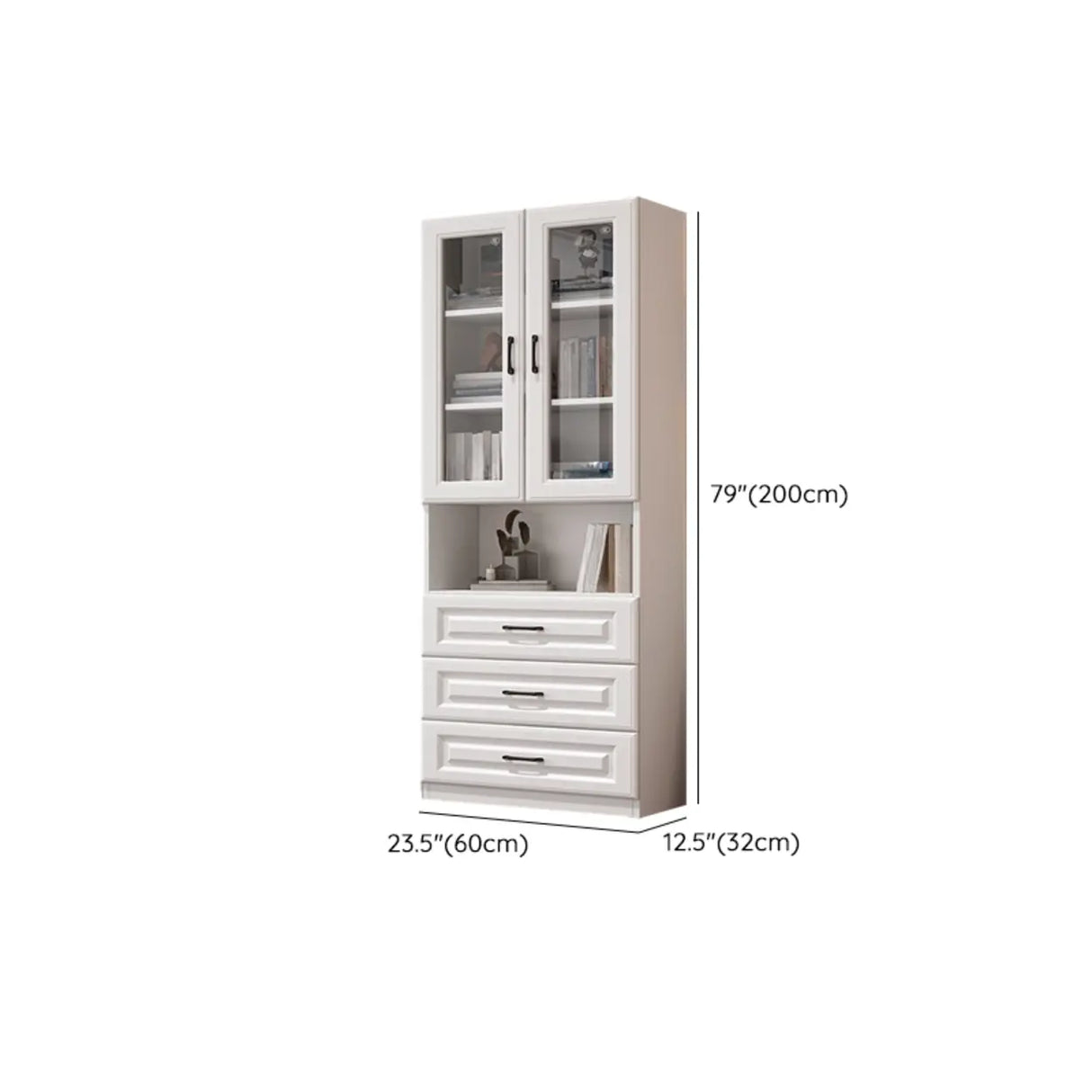 Modern Glass Doors White Vertical Wood Storage Bookcase Image - 14