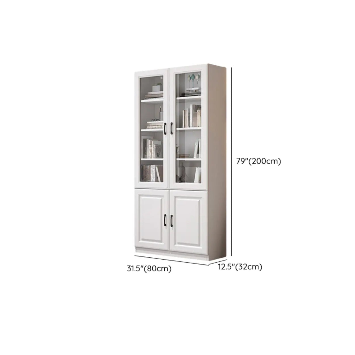 Modern Glass Doors White Vertical Wood Storage Bookcase Image - 15