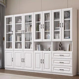 Modern Glass Doors White Vertical Wood Storage Bookcase Image - 1