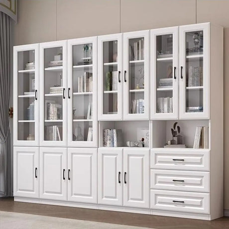 Modern Glass Doors White Vertical Wood Storage Bookcase Image - 1