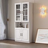 Modern Glass Doors White Vertical Wood Storage Bookcase Image - 3