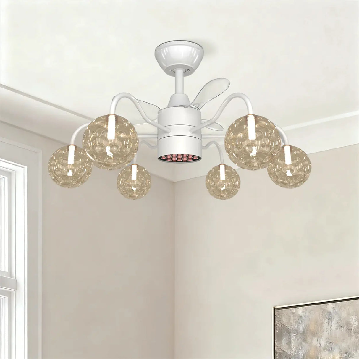Modern Glass Globe Reversible Adjustable Ceiling Fan Light Image - 1