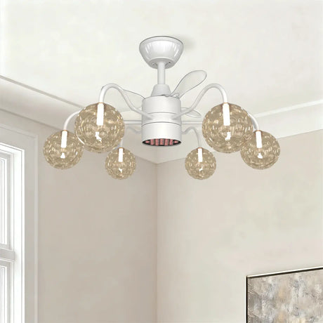 Modern Glass Globe Reversible Adjustable Ceiling Fan Light Image - 1