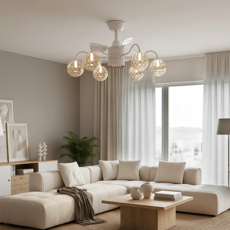 Modern Glass Globe Reversible Adjustable Ceiling Fan Light Image - 2