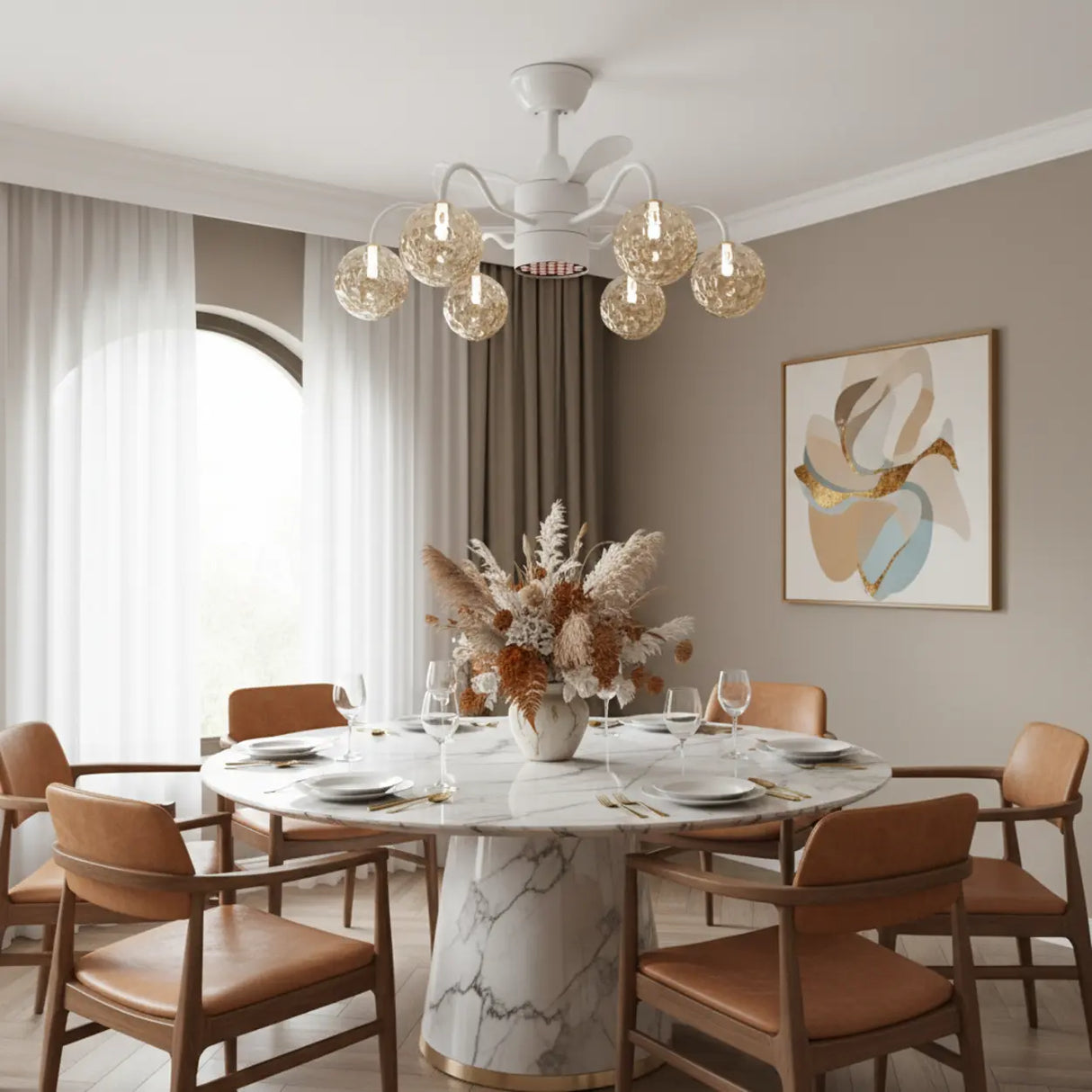 Modern Glass Globe Reversible Adjustable Ceiling Fan Light Image - 5