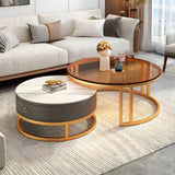 Modern Glass Round Steel Frame Nesting Coffee Tables Image - 13