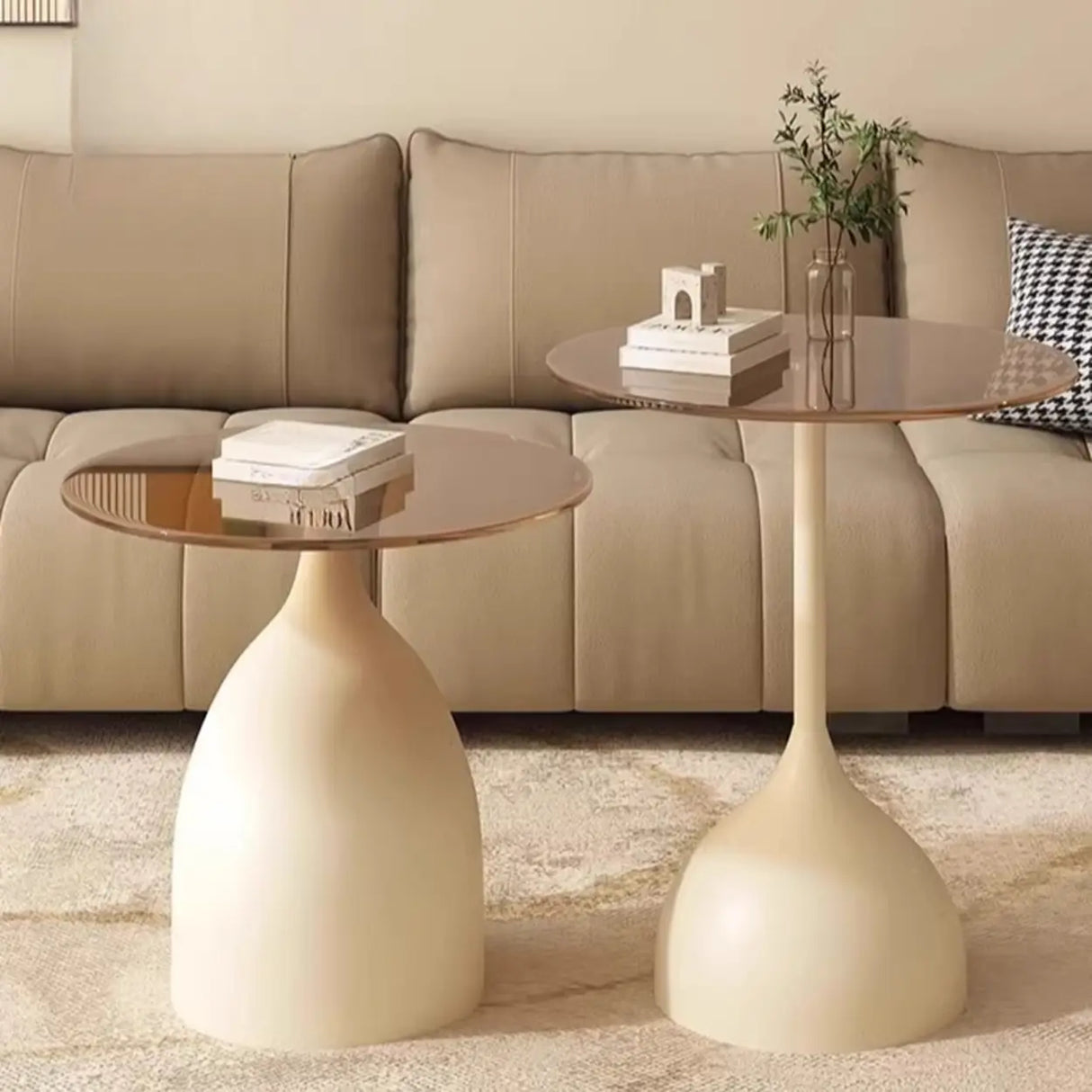 Modern Glass Tabletop Pedestal Base Circular Side Table Image - 4