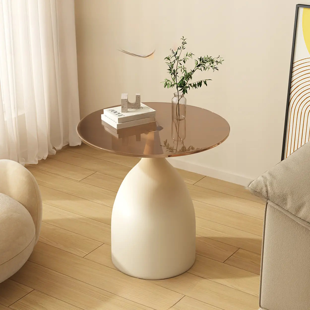 Modern Glass Tabletop Pedestal Base Circular Side Table Image - 5