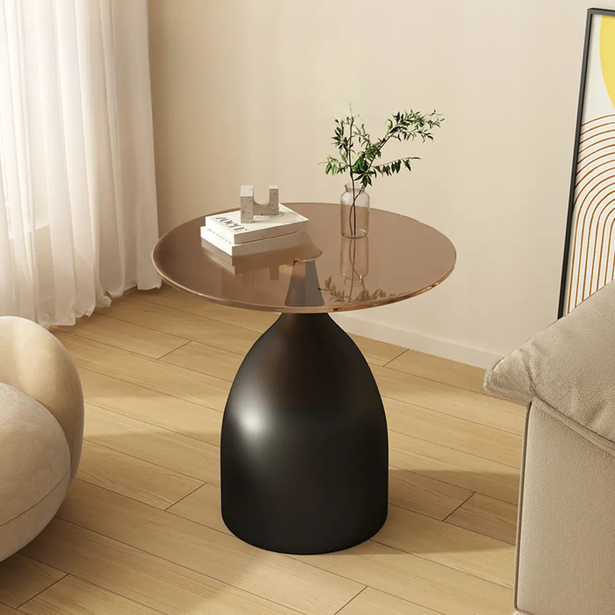 Modern Glass Tabletop Pedestal Base Circular Side Table Image - 7