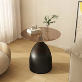 Modern Glass Tabletop Pedestal Base Circular Side Table Image - 7