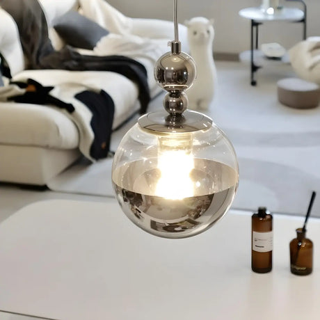 Modern Globe Chrome Pendant Light for Living Room Image - 2
