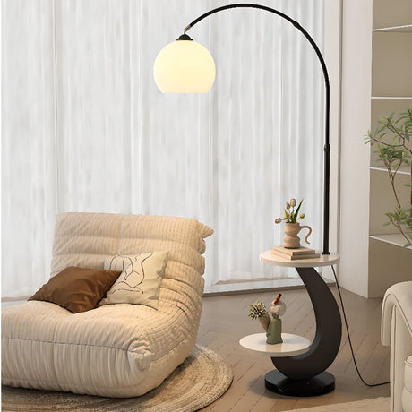Modern Globe Glass Arc Floor Lamp with Side Table & USB Port Image - 1