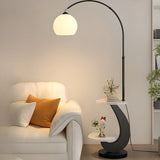 Modern Globe Glass Arc Floor Lamp with Side Table & USB Port Image - 5