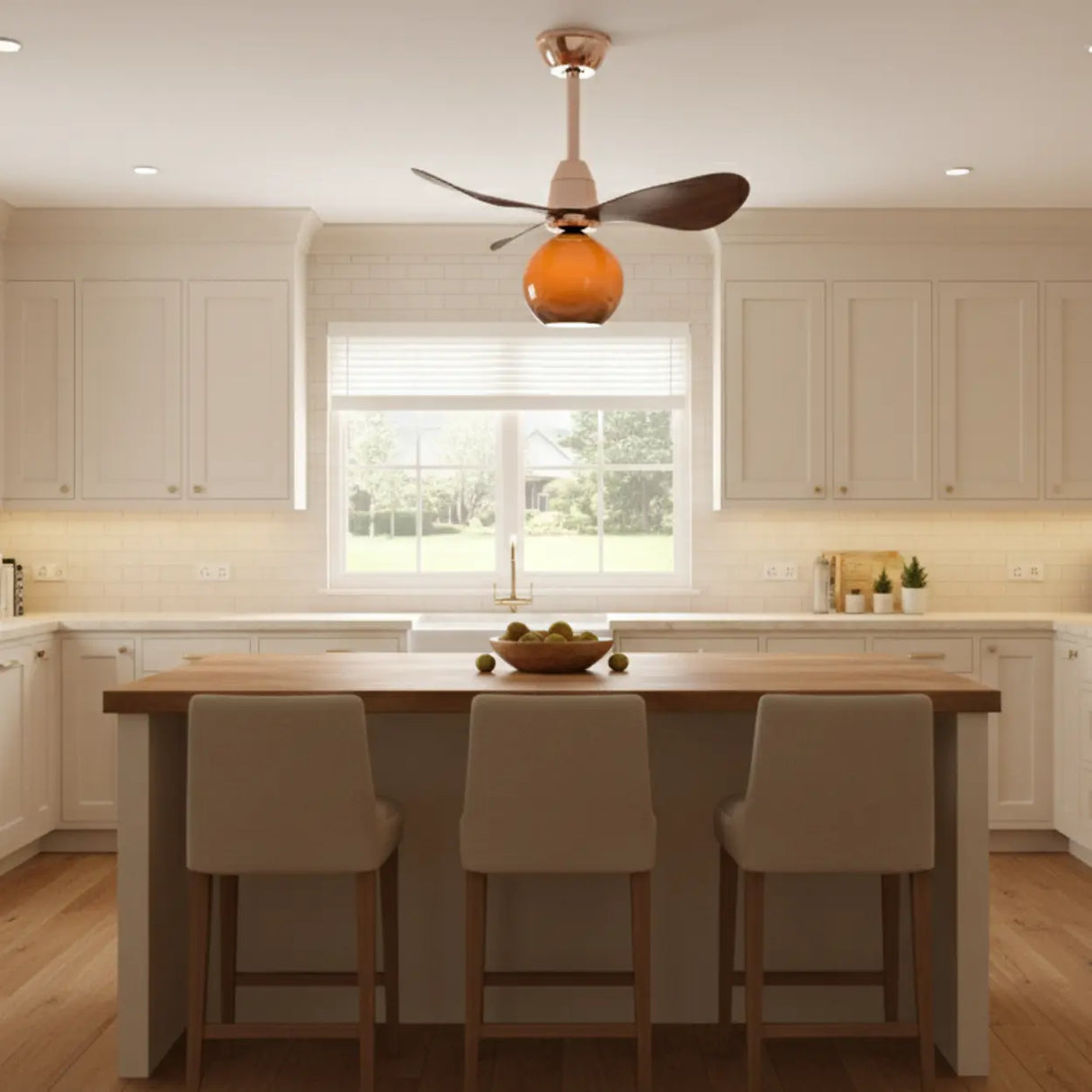 Modern Globe Orange 6-Speed Reversible Ceiling Fan with Light Image - 1