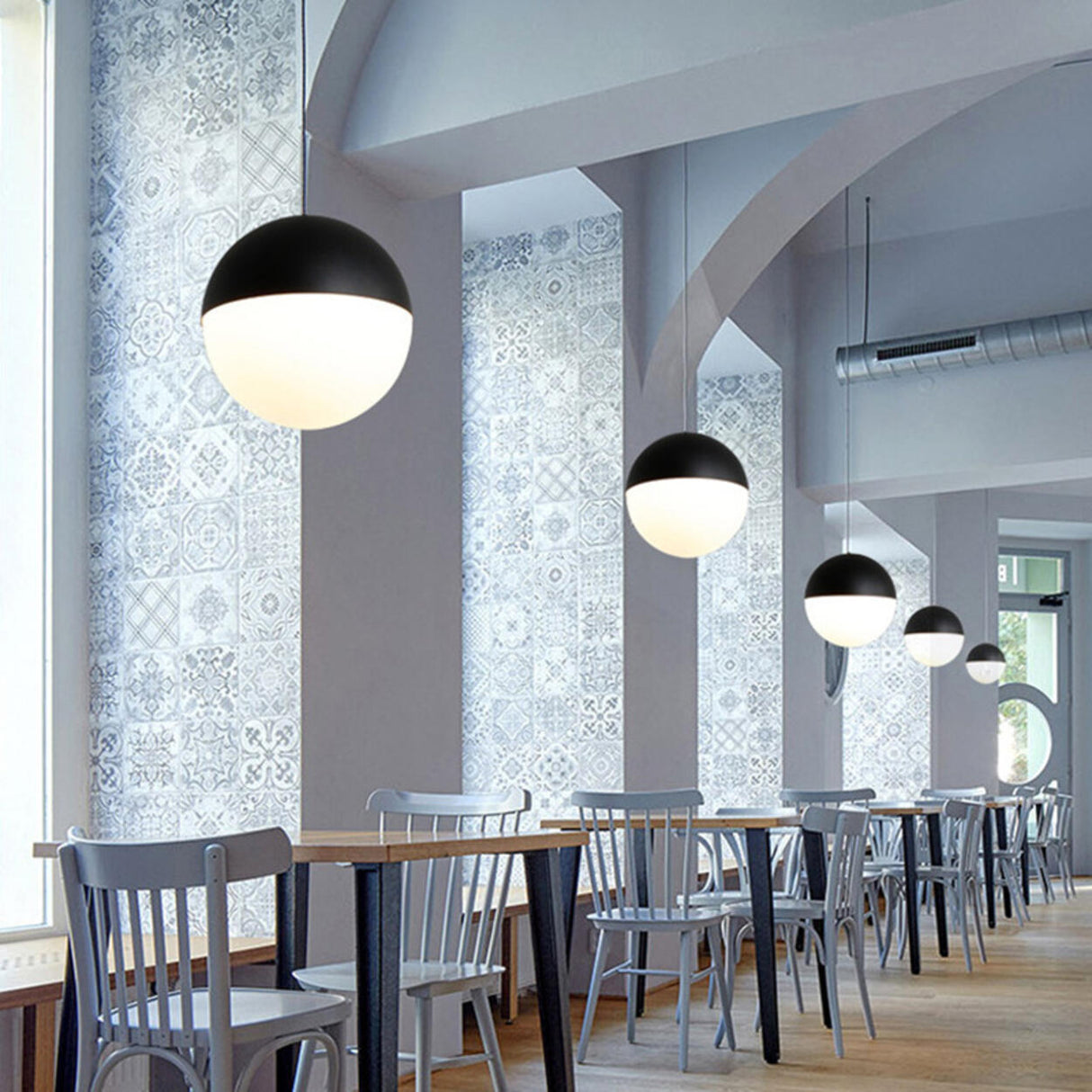 Modern Globe White Glass Metal Pendant Lights  Image - 2