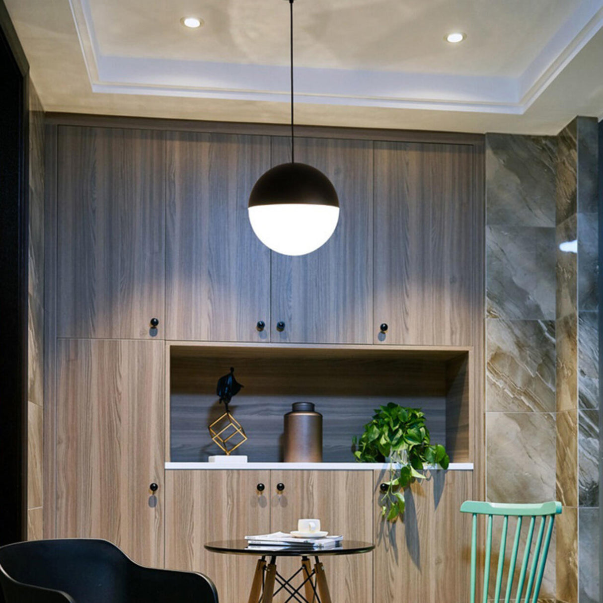 Modern Globe White Glass Metal Pendant Lights  Image - 3
