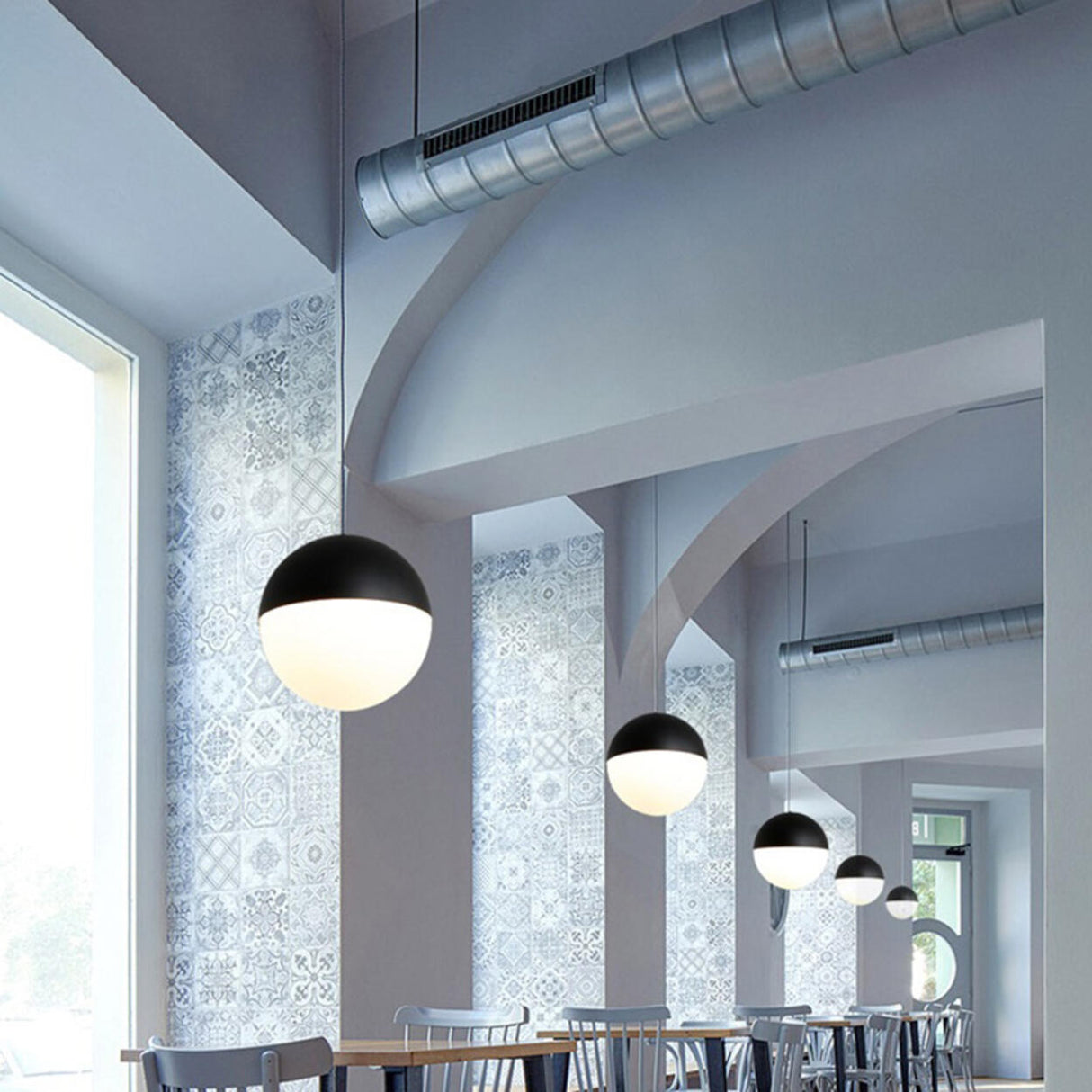Modern Globe White Glass Metal Pendant Lights  Image - 4
