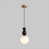 Modern Globe White Glass Wood Walnut Pendant Light Image - 1