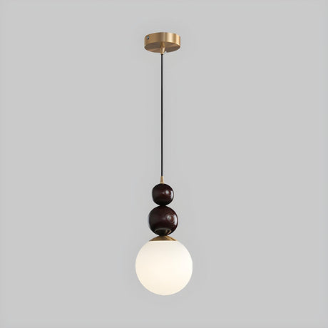 Modern Globe White Glass Wood Walnut Pendant Light Image - 1