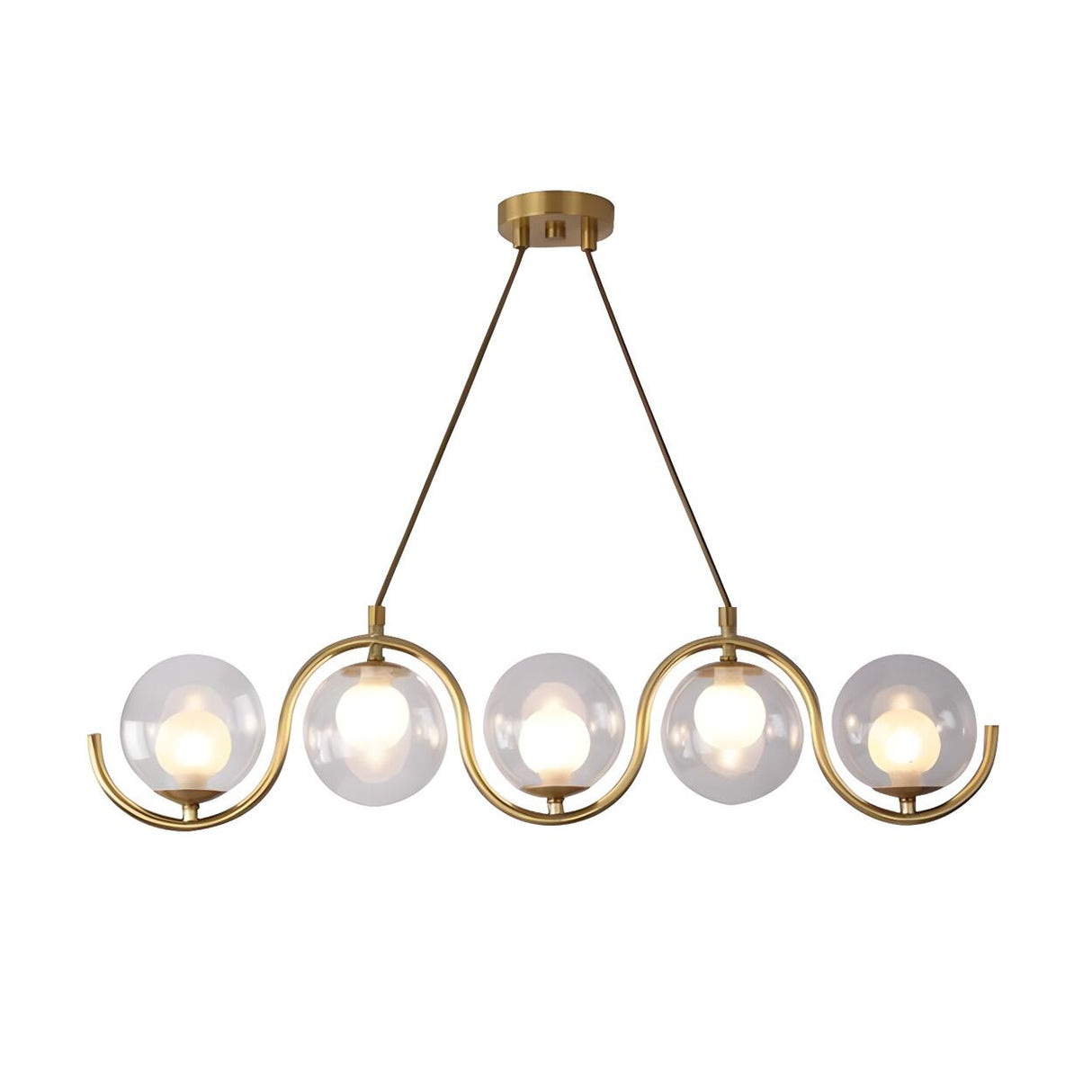 Modern Gold Clear Glass Ball Wave Linear Chandelier Image - 5
