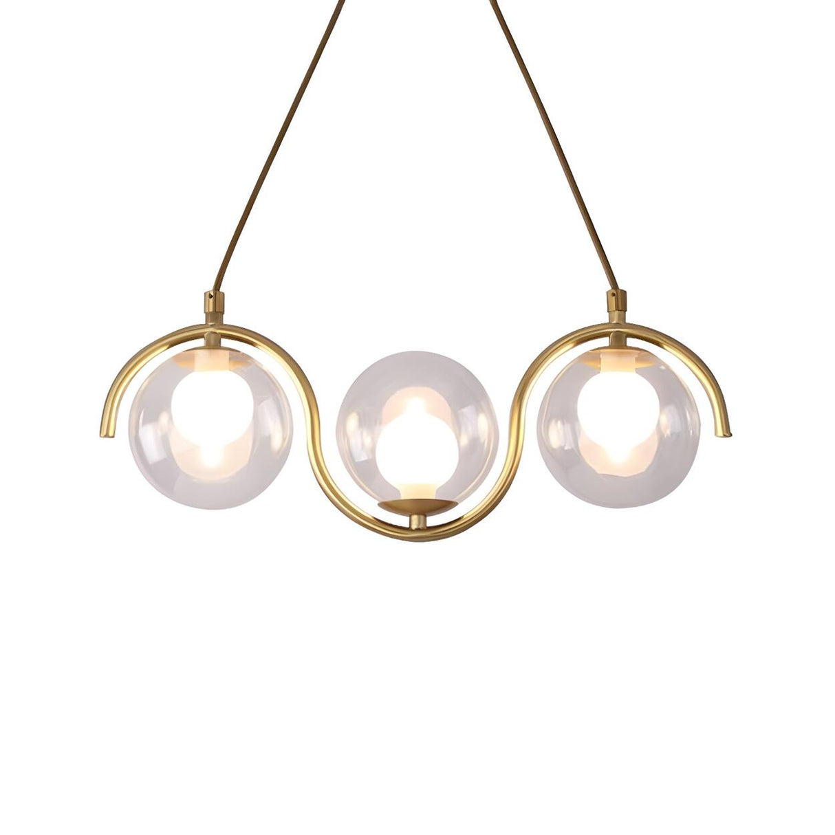 Modern Gold Clear Glass Ball Wave Linear Chandelier Image - 8