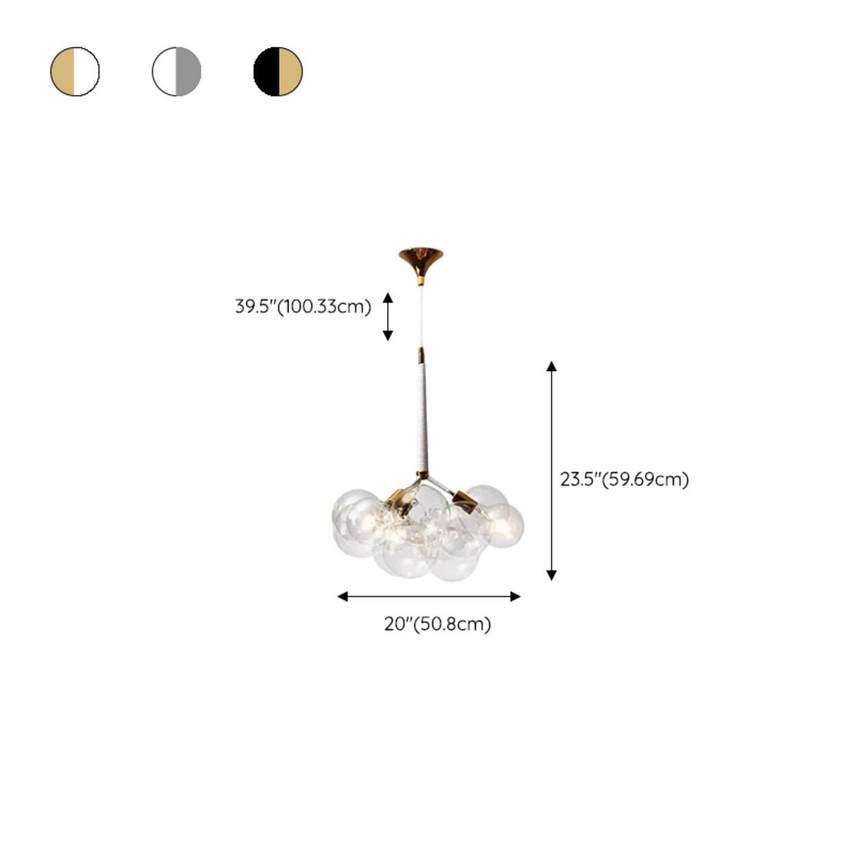 Modern Gold Clear Glass Bubble Chandelier Adjustable Height 