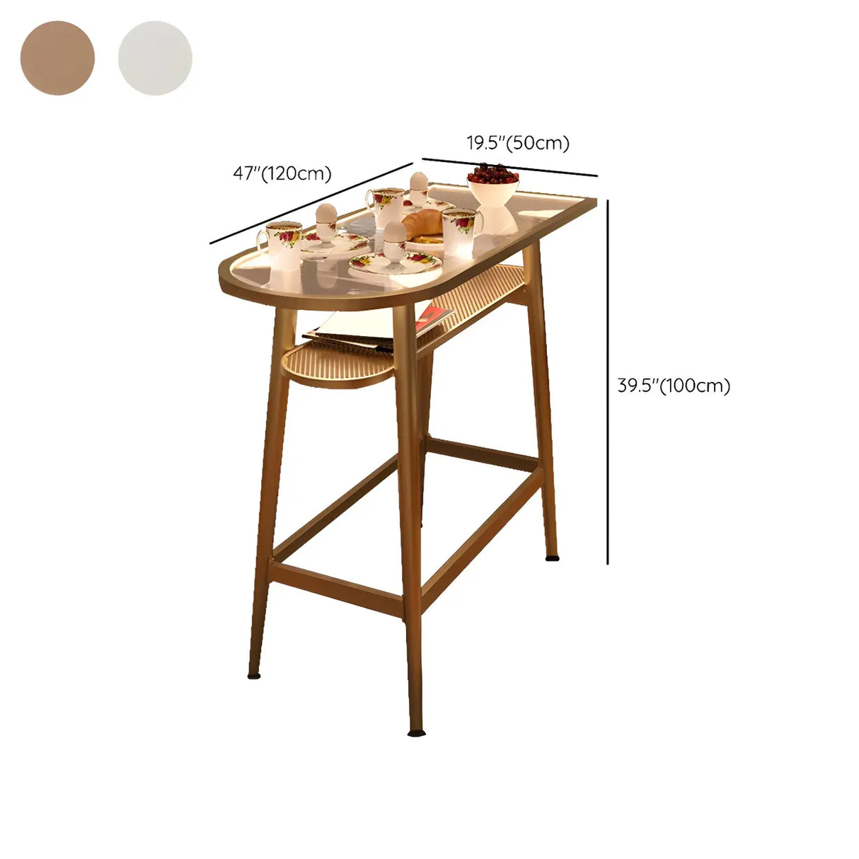 Modern Gold Counter Height  Bar Table with Storage Shelf 