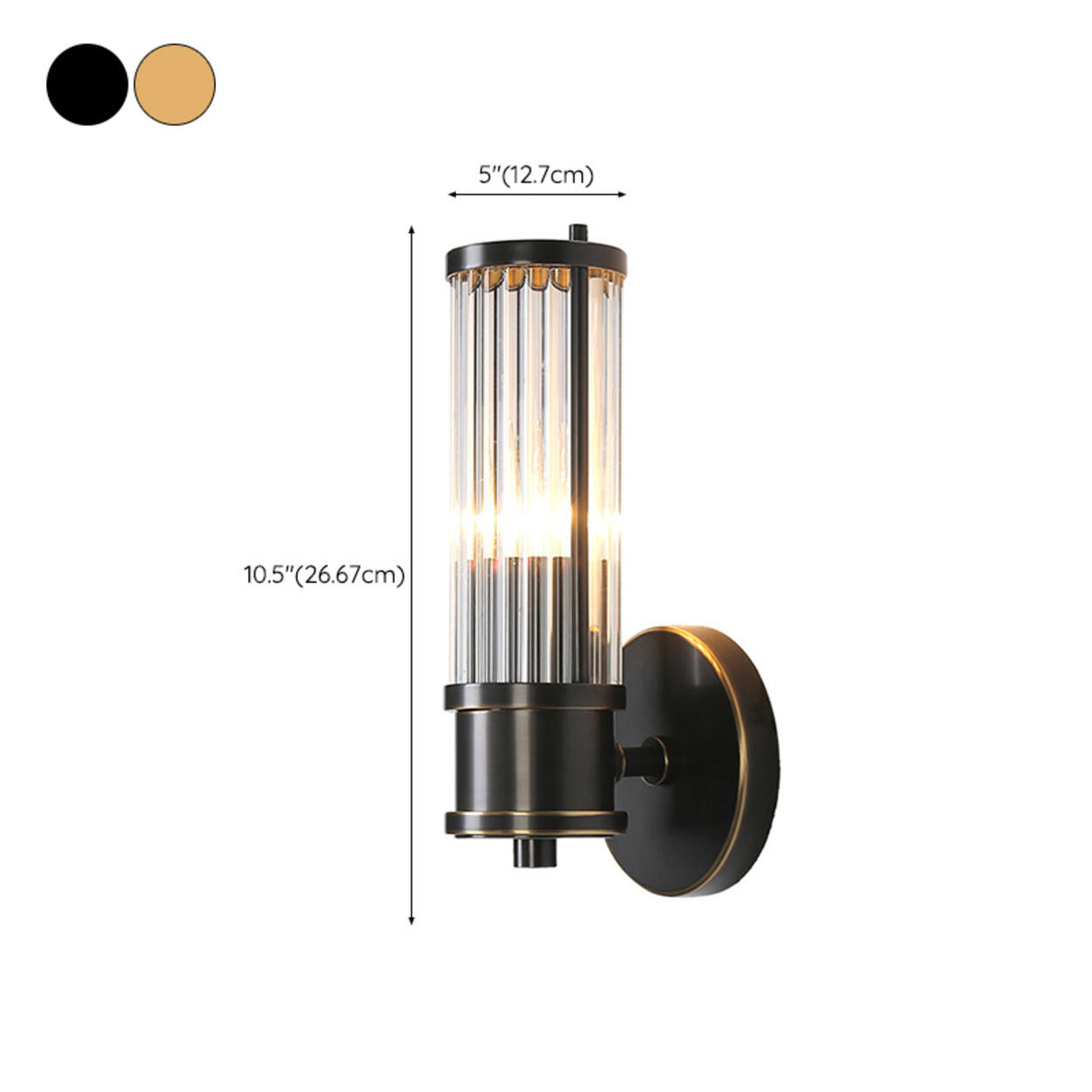 Modern Gold Cylinder Clear Glass LED Wall Sconce 
