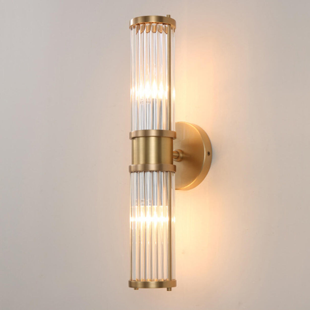 Modern Gold Cylinder Clear Glass LED Wall Sconce Image - 8