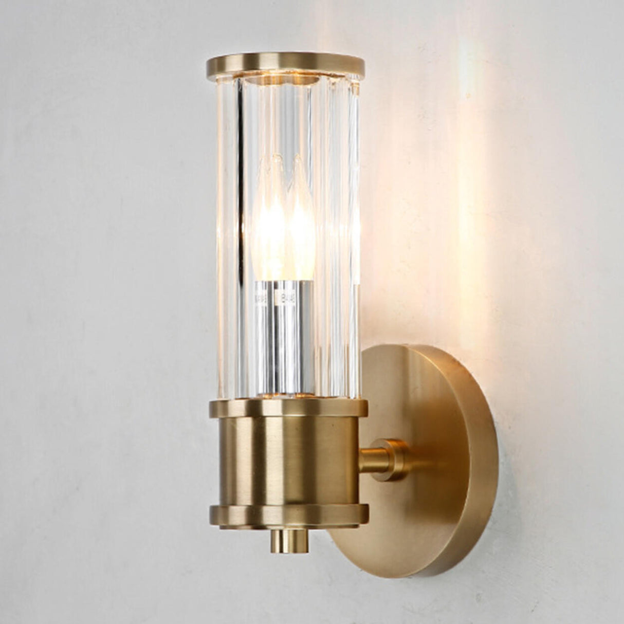 Modern Gold Cylinder Clear Glass LED Wall Sconce Image - 9
