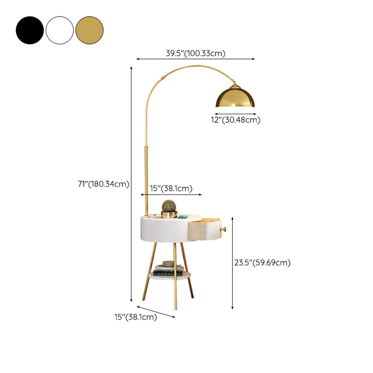 Modern Gold Dome and Arched Side Table Floor Lamp 