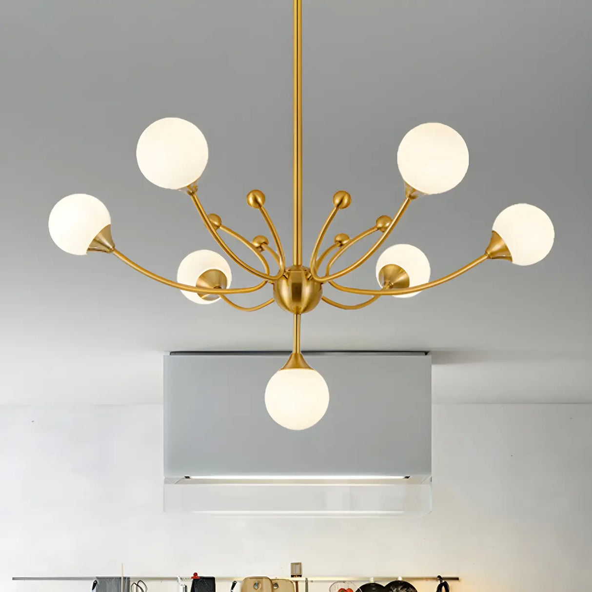 Modern Gold Frosted Glass Globe Sputnik Branching Chandelier Image - 2