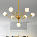 Modern Gold Frosted Glass Globe Sputnik Branching Chandelier Image - 2