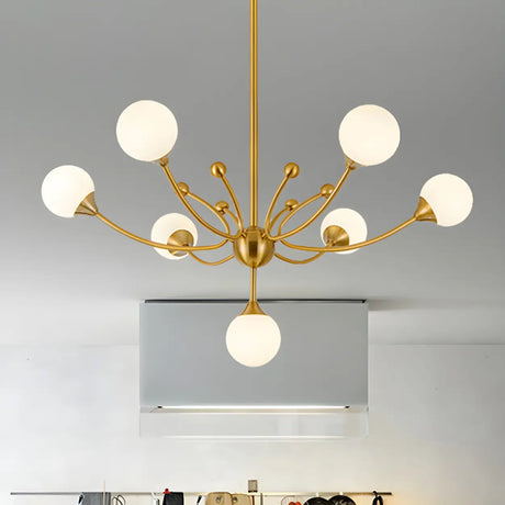 Modern Gold Frosted Glass Globe Sputnik Branching Chandelier Image - 2