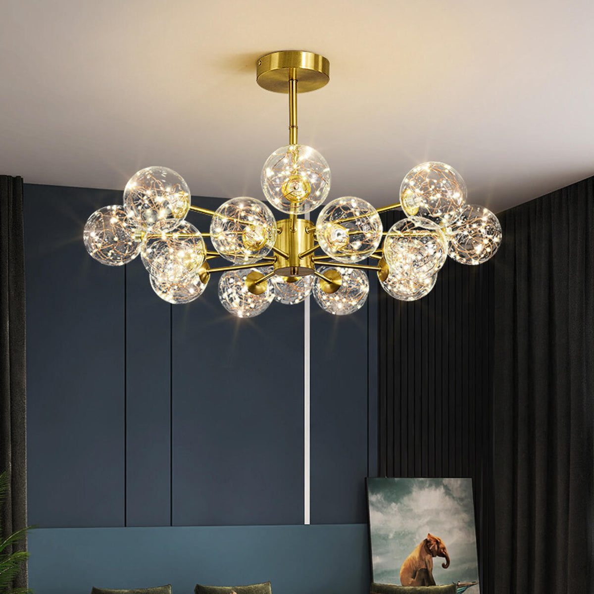 Modern Gold Globe Clear Glass Bubble Branch Chandelier – Homebaa