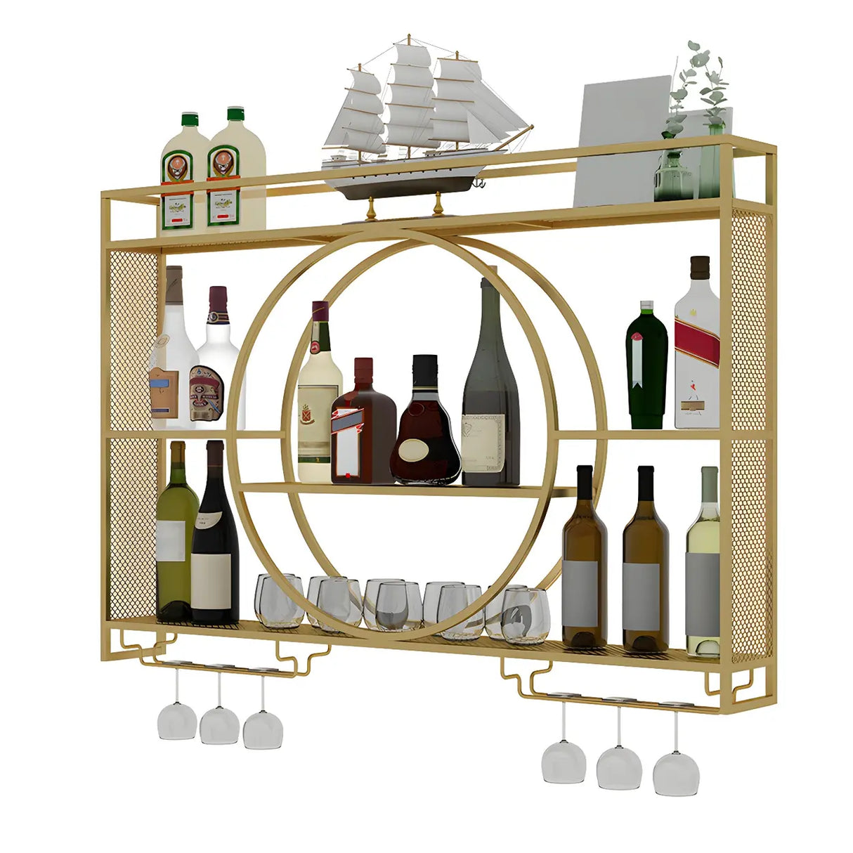 Modern Gold Heart Floating Wall Mounted Wine Rack Image - 10