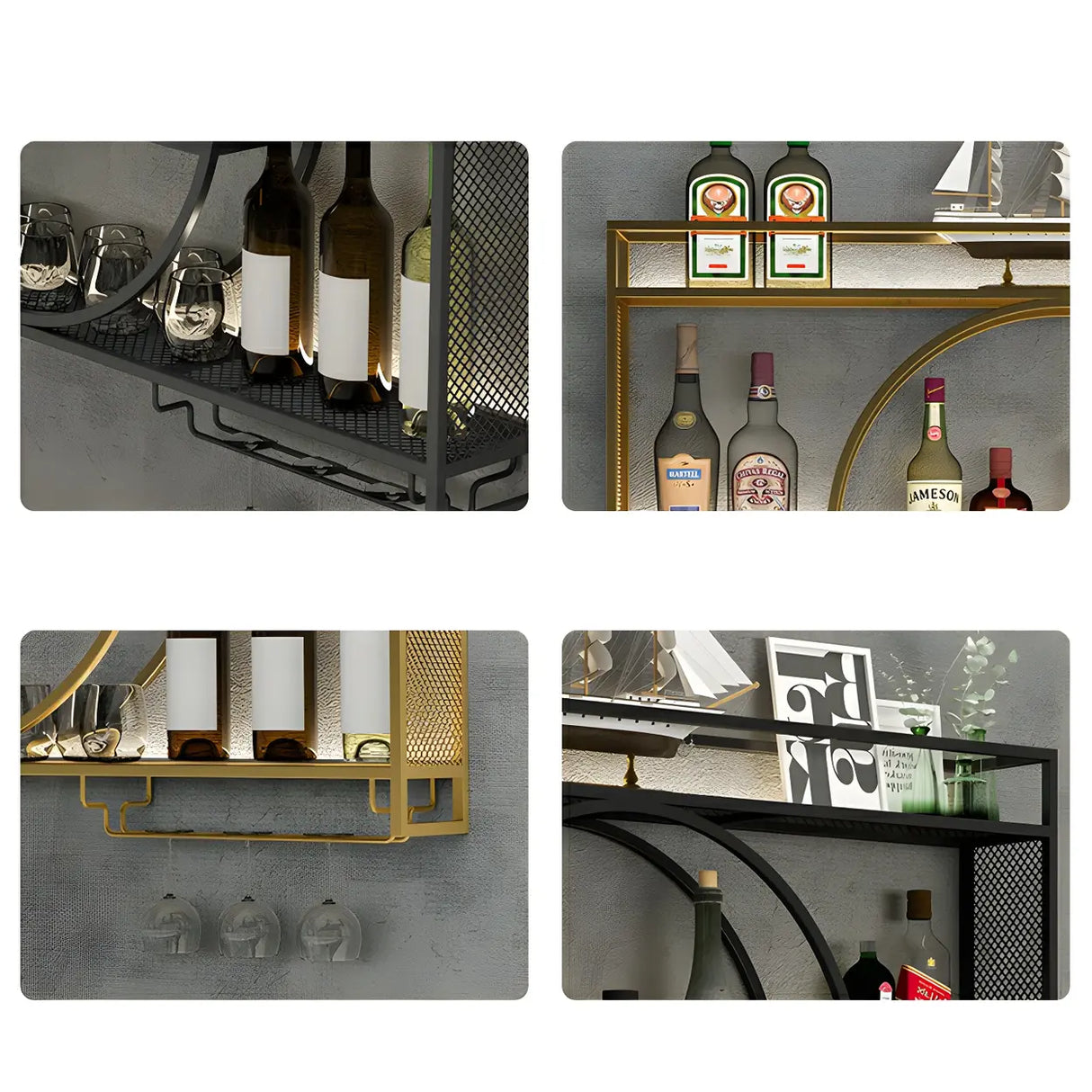 Modern Gold Heart Floating Wall Mounted Wine Rack Image - 11
