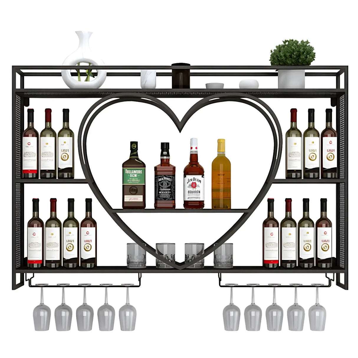 Modern Gold Heart Floating Wall Mounted Wine Rack Image - 13