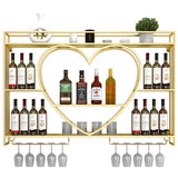Modern Gold Heart Floating Wall Mounted Wine Rack Image - 16