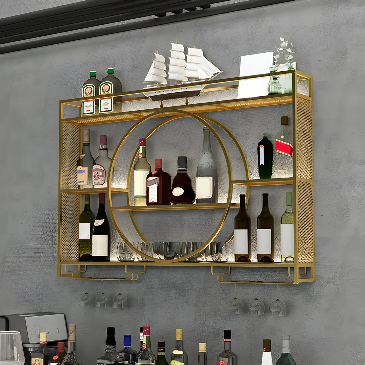 Modern Gold Heart Floating Wall Mounted Wine Rack Image - 1