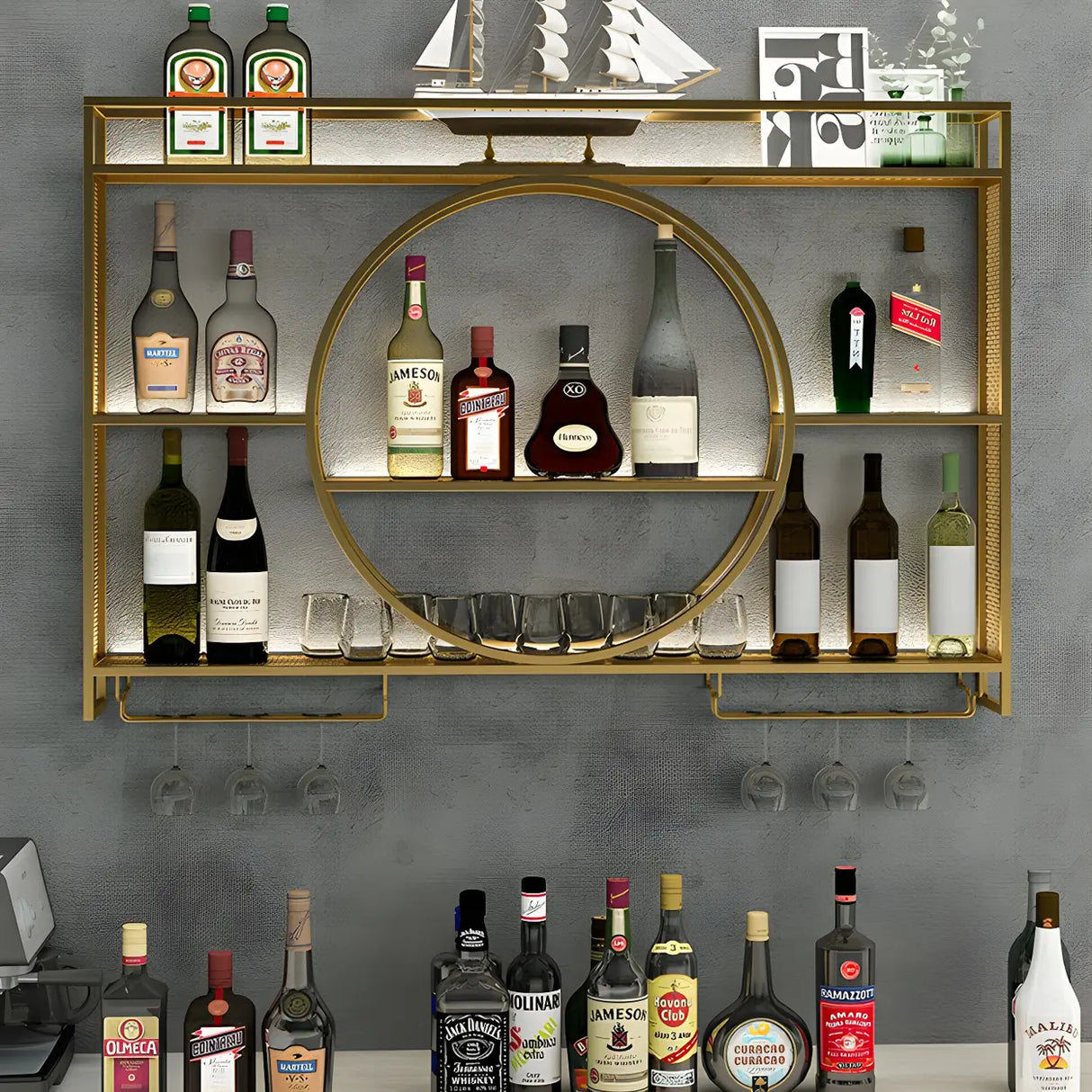 Modern Gold Heart Floating Wall Mounted Wine Rack Image - 23