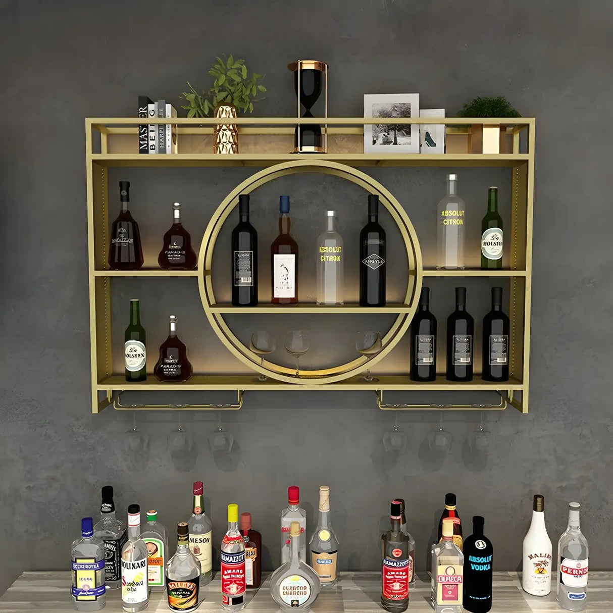 Modern Gold Heart Floating Wall Mounted Wine Rack Image - 24