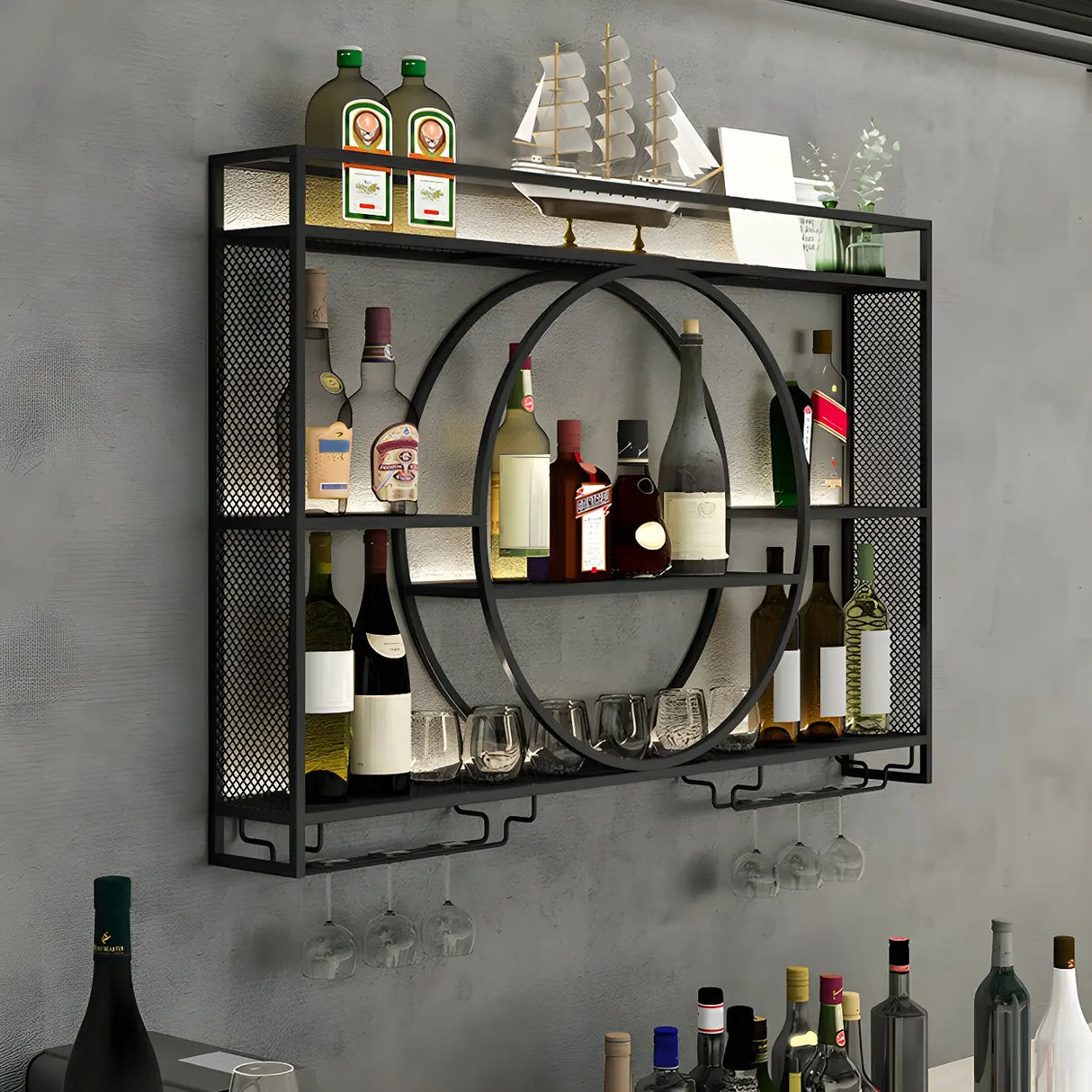 Modern Gold Heart Floating Wall Mounted Wine Rack Image - 6