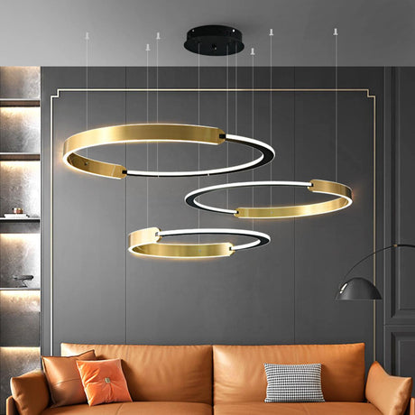 Modern Gold LED Ring Chandelier Adjustable Height Image - 1