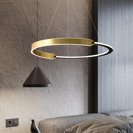 Modern Gold LED Ring Chandelier Adjustable Height Image - 2