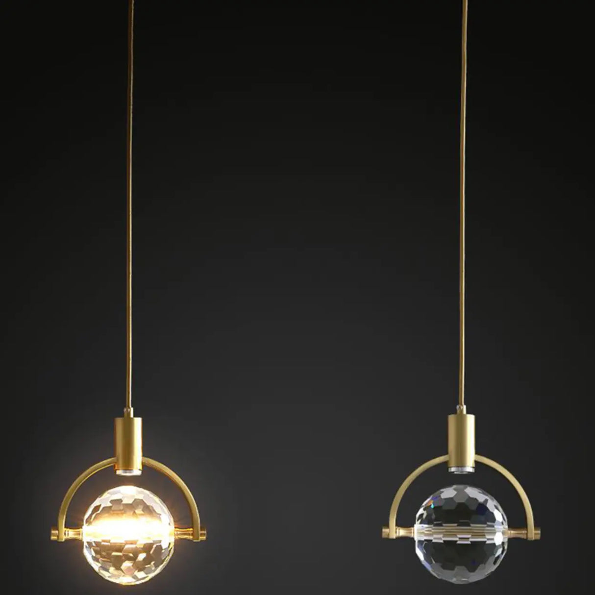 Modern Gold Ring Crystal Globe Bedroom Pendant Light Image - 10